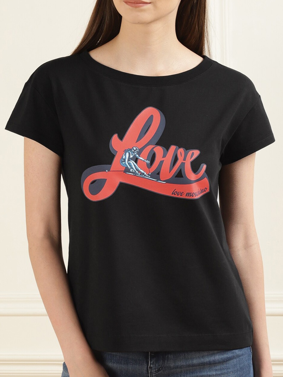 

LOVE MOSCHINO Women Black Typography Printed T-shirt