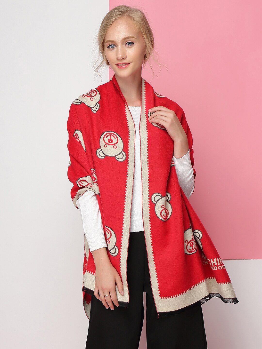 

JC Collection Women Printed Scarf, Red