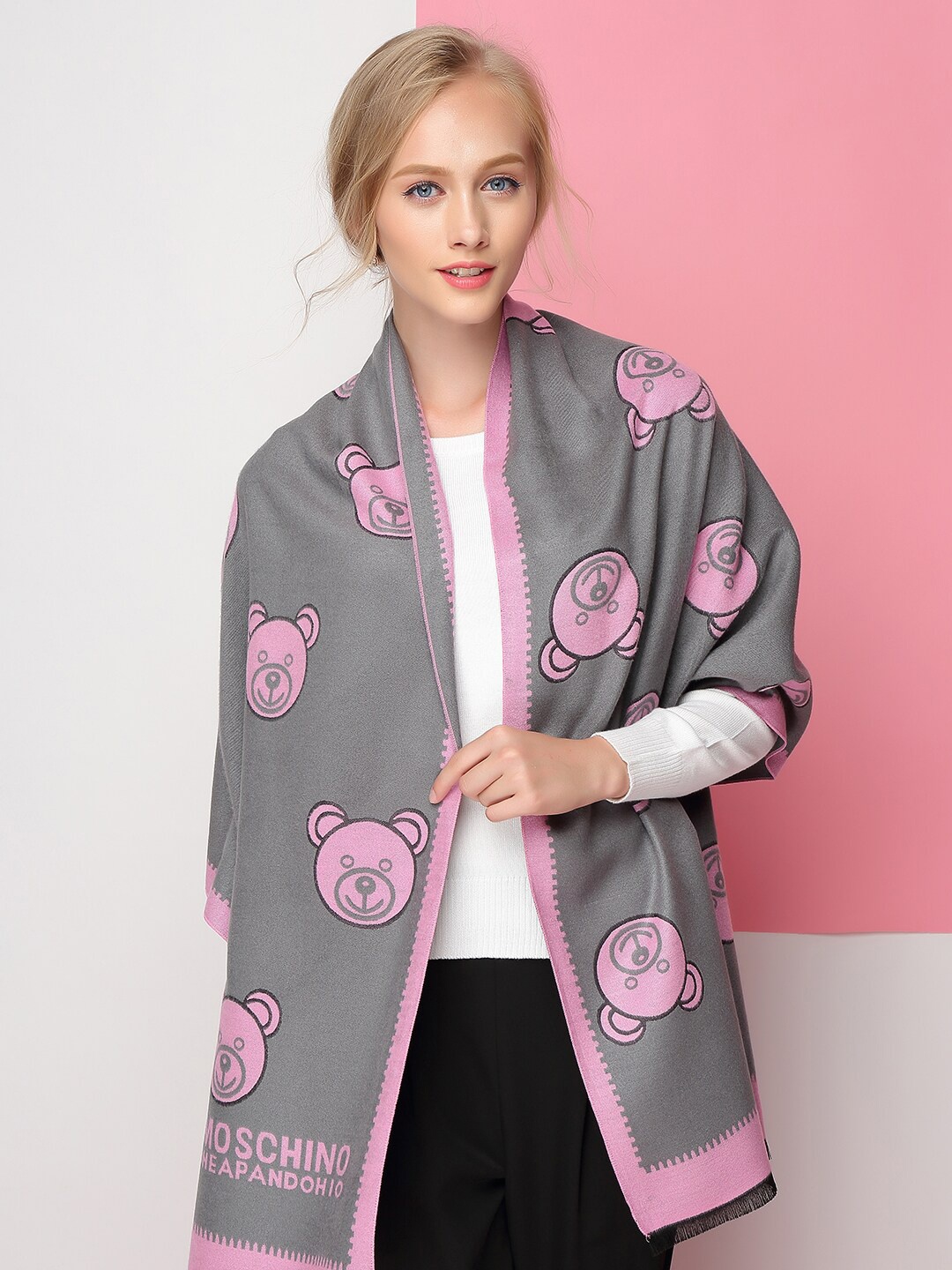

JC Collection Women Printed Scarf, Grey
