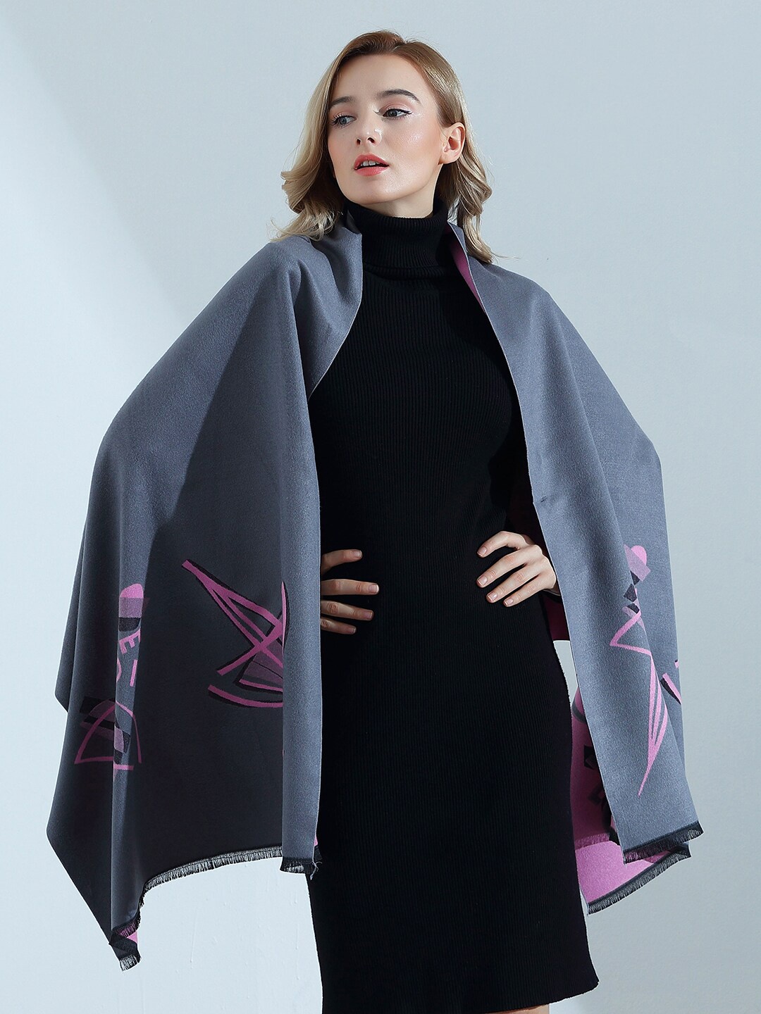 

JC Collection Women Printed Scarf, Grey