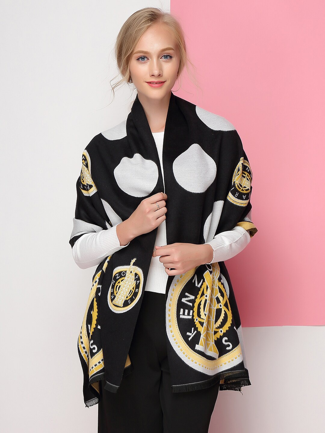 

JC Collection Women Printed Scarf, Black