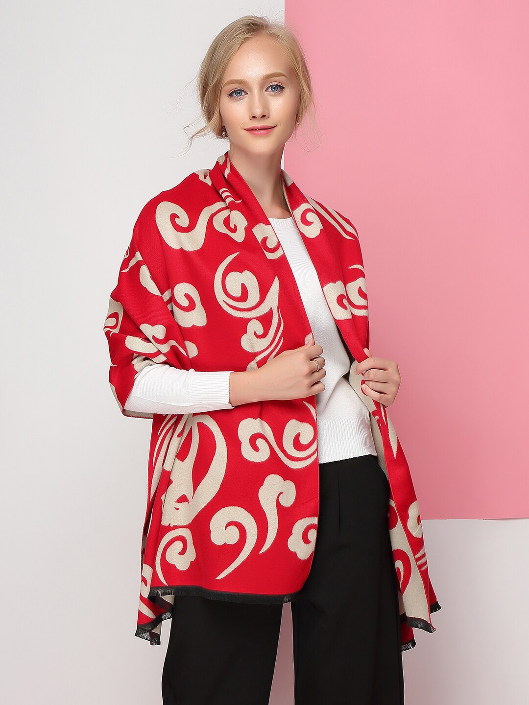 

JC Collection Women Printed Scarf, Red