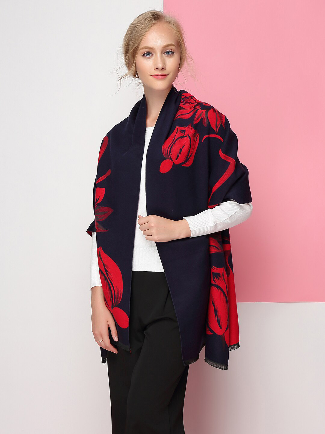 

JC Collection Women Printed Scarf, Navy blue