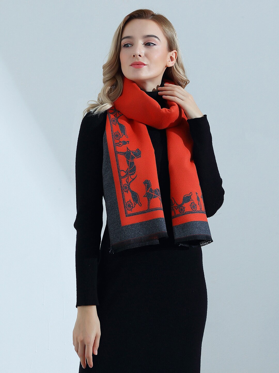 

JC Collection Women Printed Scarf, Navy blue