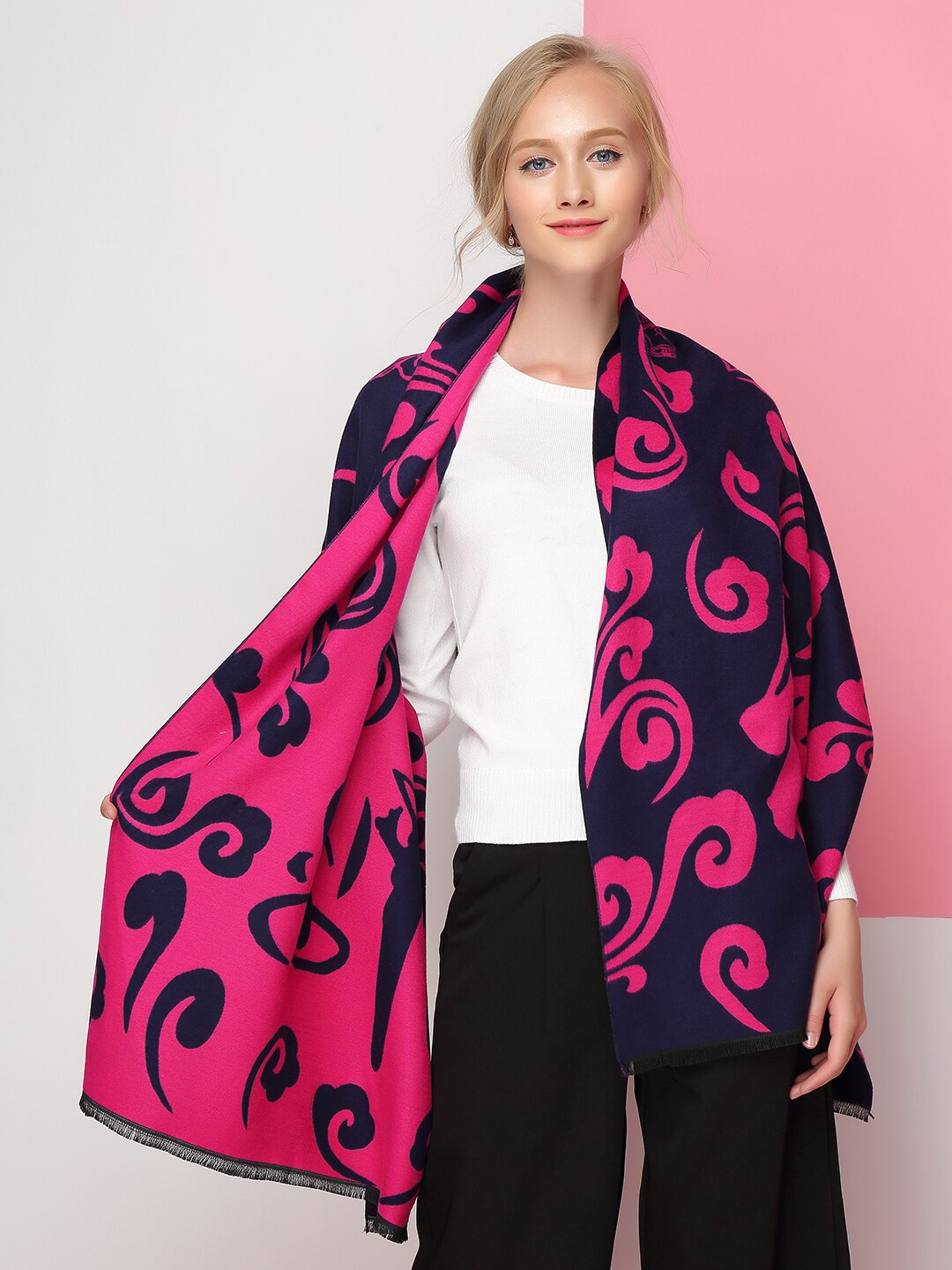 

JC Collection Women Printed Woollen Scarf, Rose