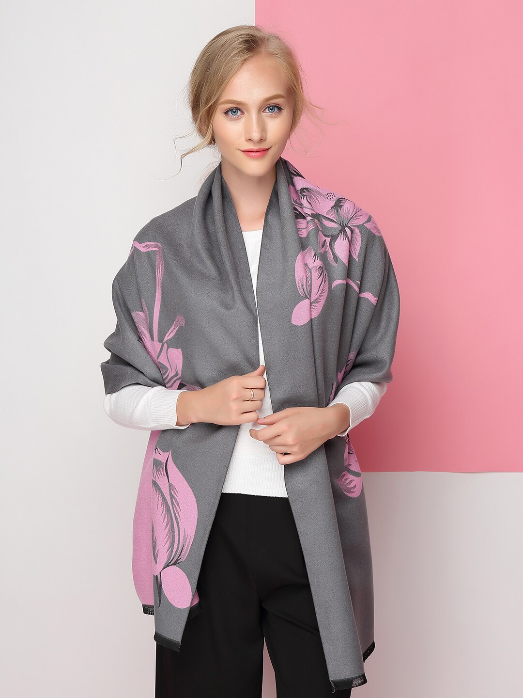 

JC Collection Women Printed Scarf, Grey