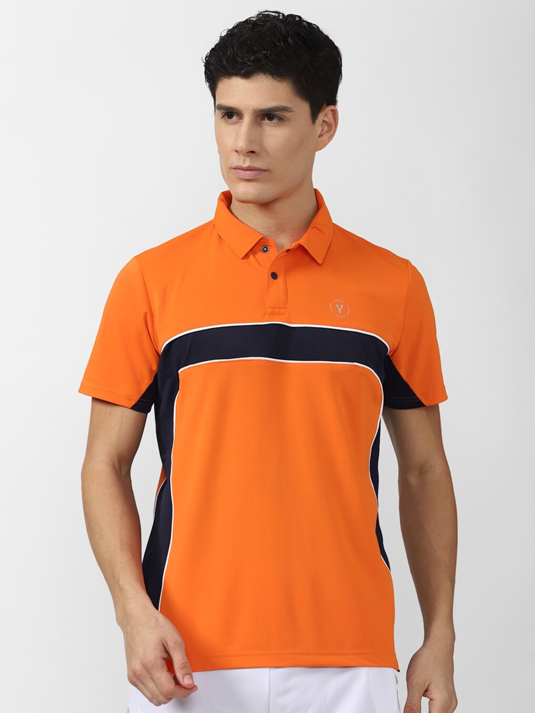 

Van Heusen Men Orange & Black Colourblocked Polo Collar T-shirt