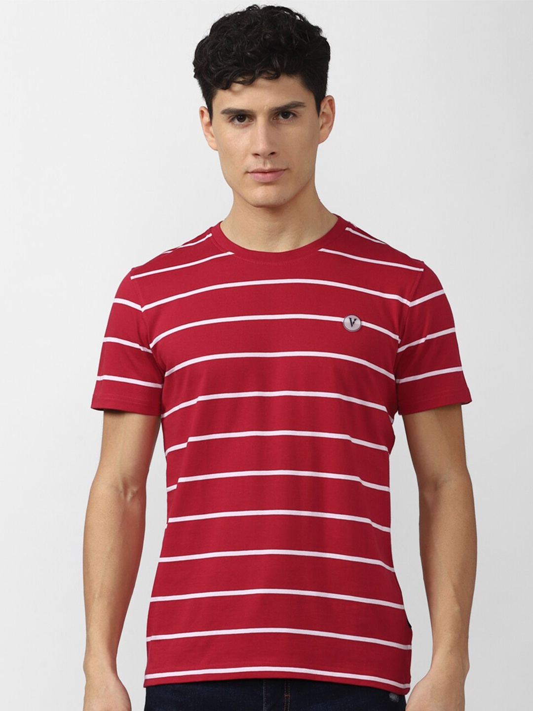 

Van Heusen Sport Men Maroon & White Striped Cotton T-shirt