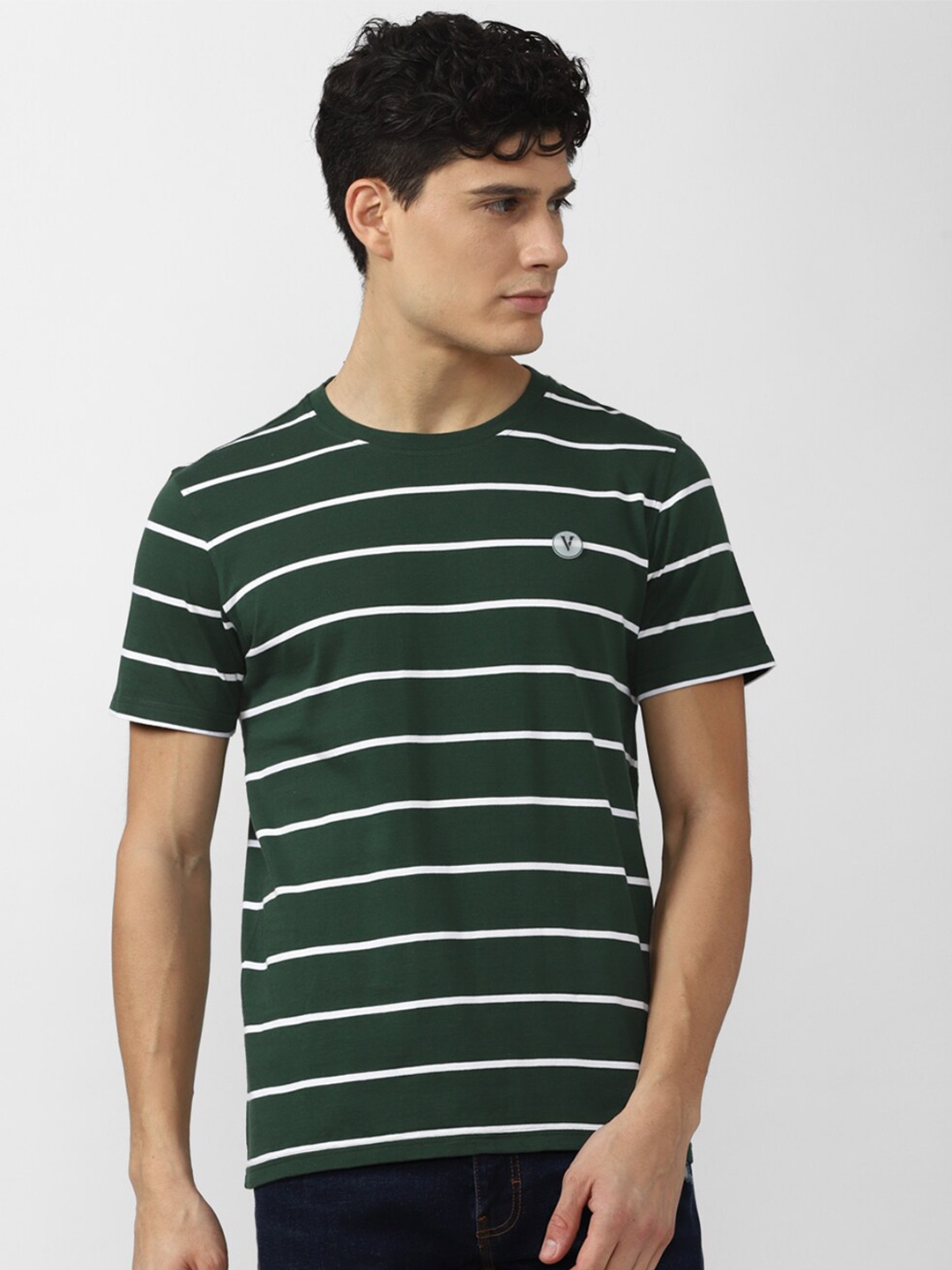 

Van Heusen Sport Men Green & White Striped Cotton T-shirt
