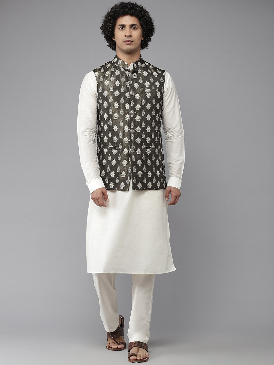 

See Designs Men Black & White Printed Nehru Jackets