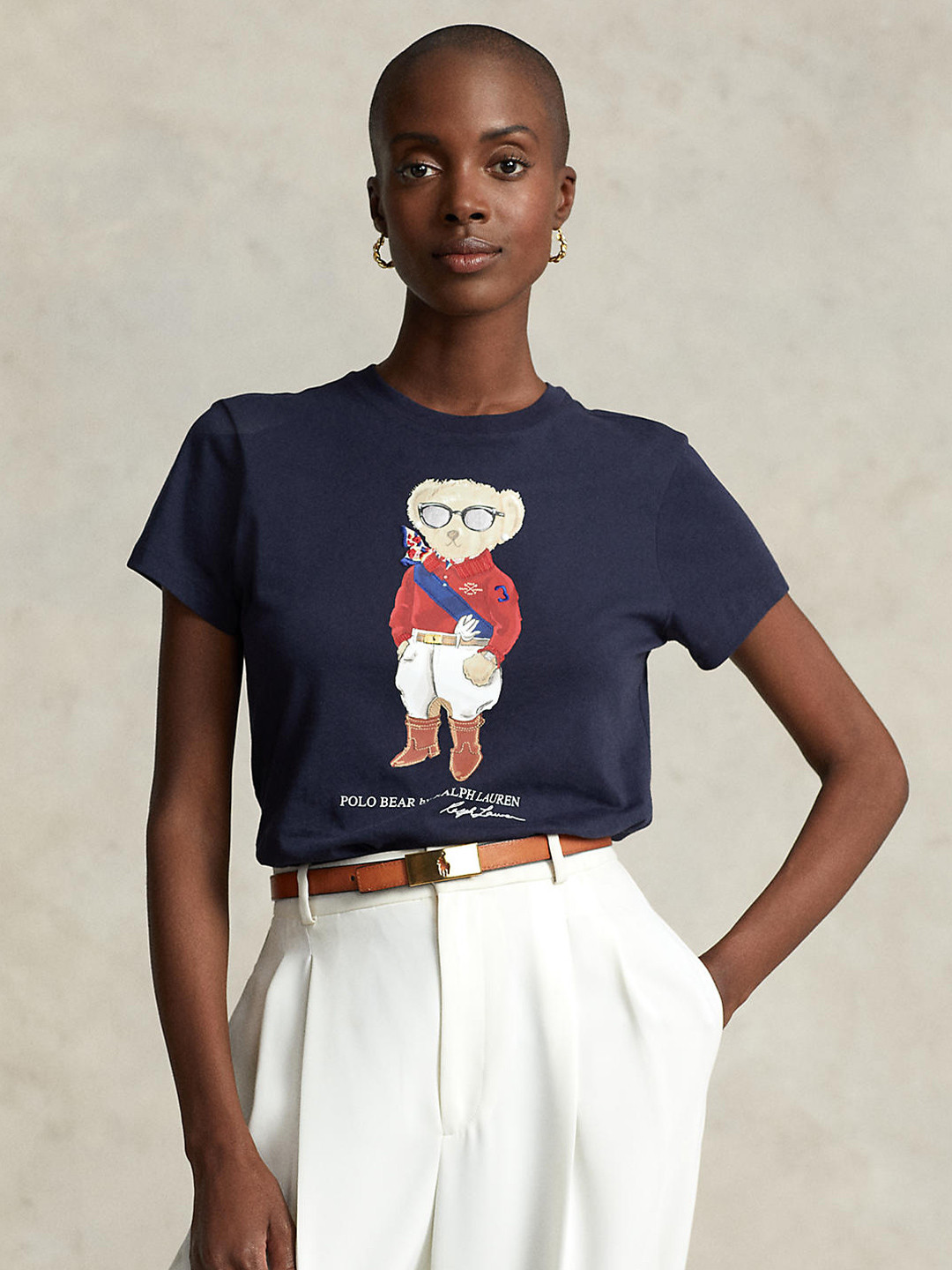 

Polo Ralph Lauren Women Navy Blue & White Printed Cotton Tshirts