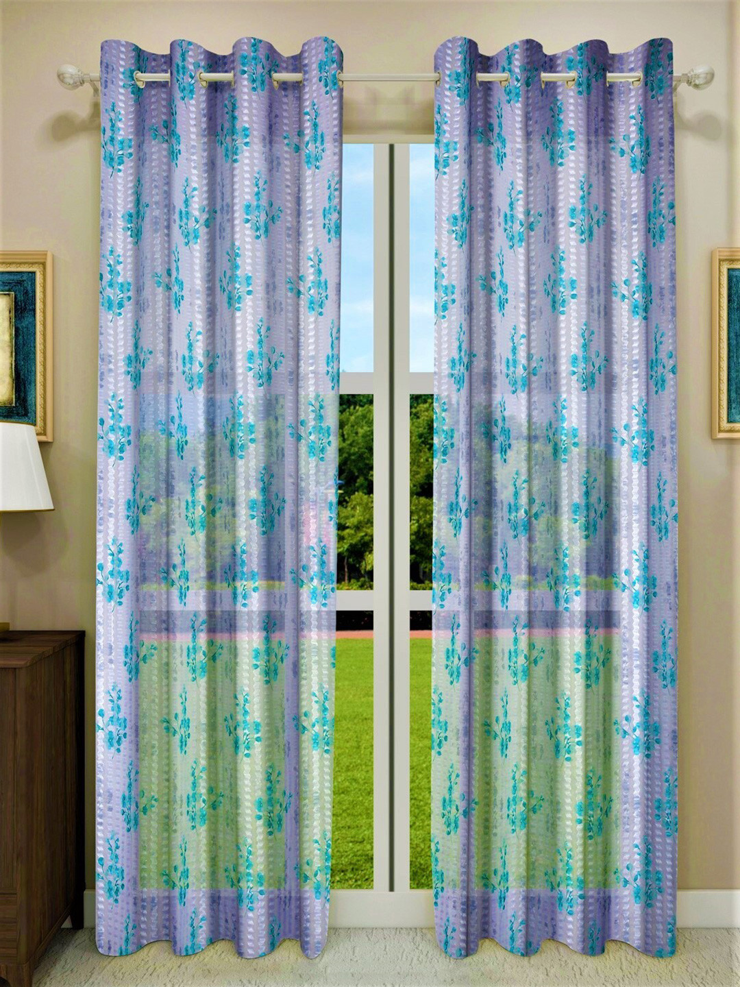 

Home Sizzler Set of 2 Floral Sheer Door Curtain, Green