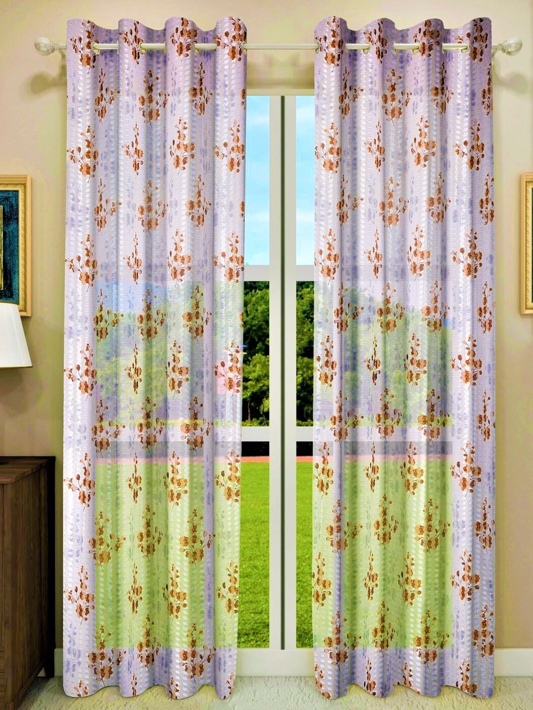 

Home Sizzler Set of 2 Floral Sheer Door Curtains, Brown
