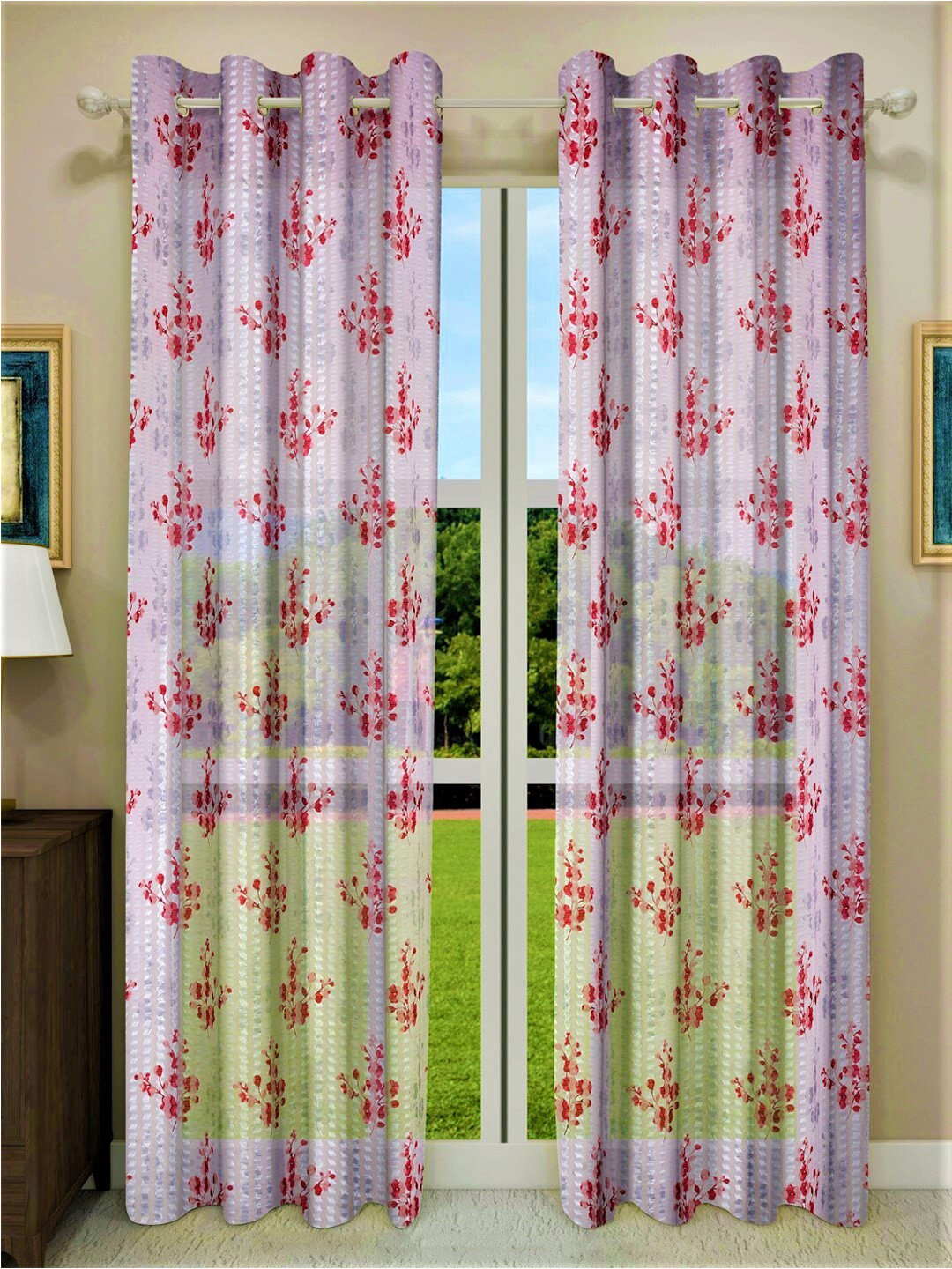 

Home Sizzler Set of 2 Floral Sheer Door Curtain, Maroon