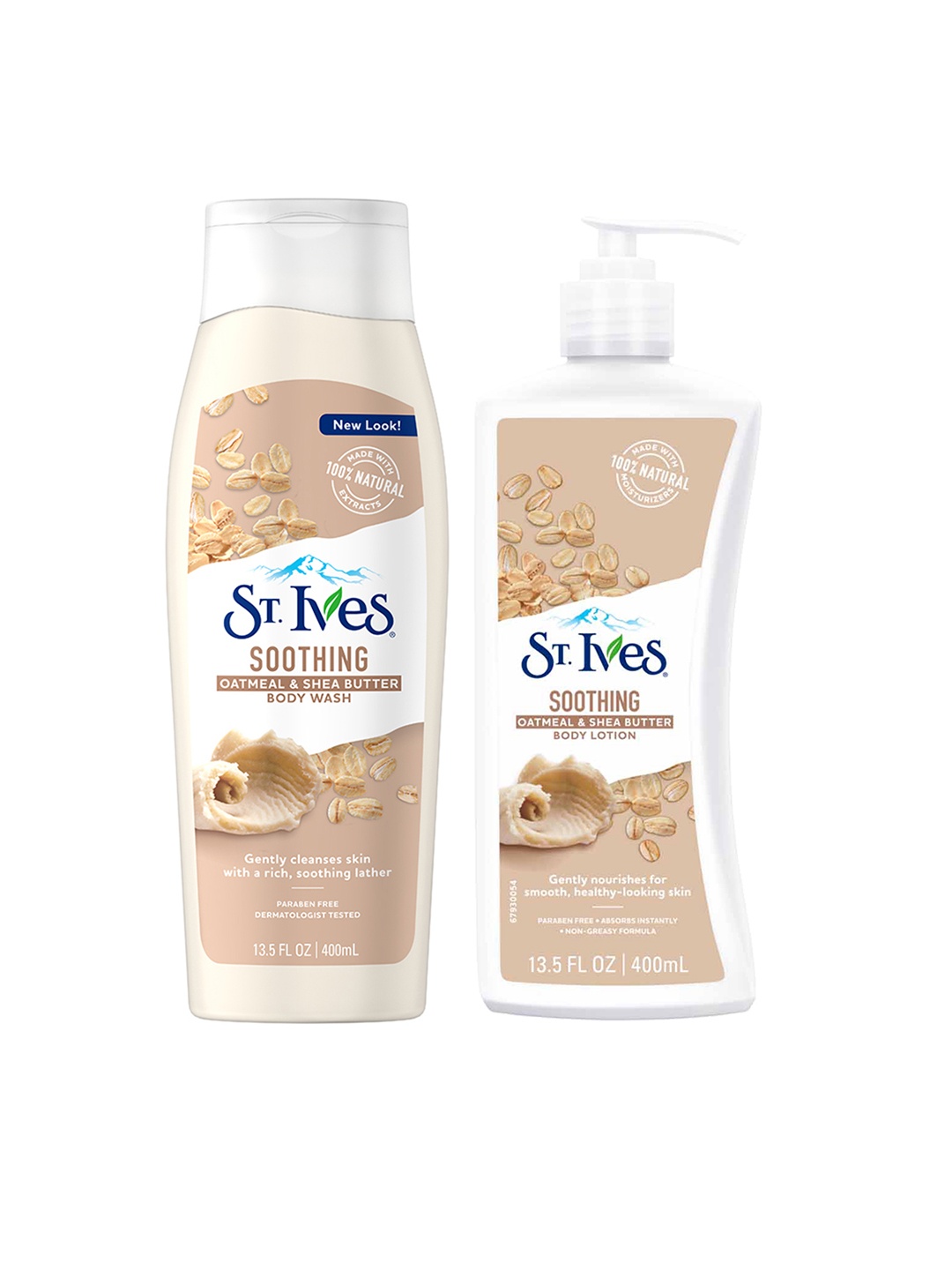 

St. Ives Set of Soothing Oatmeal & Shea Butter Body Wash & Body Lotion - 400 ml Each, Beige