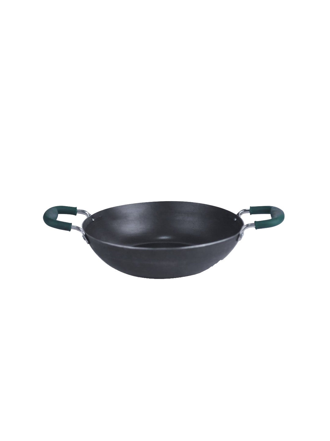 

The Indus Valley Black Solid Iron Kadai with Silicon Grip