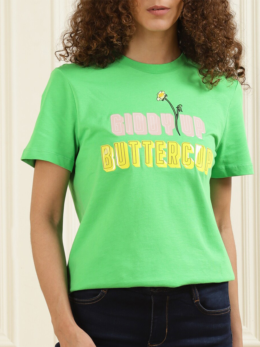 

Ted Baker Women Green Typography Printed Pure Cotton T-shirt