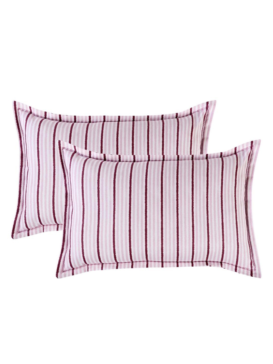 

A Homes Grace Set Of 2 Striped 144 TC Cotton Pillow Covers, Magenta