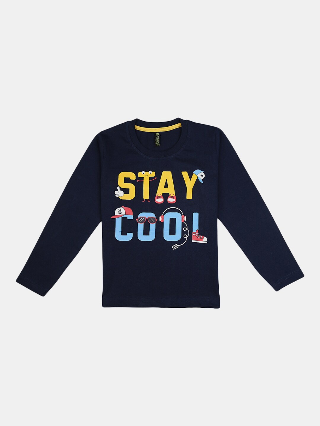 V-Mart Boys Navy Blue Typography Printed Cotton T-shirt