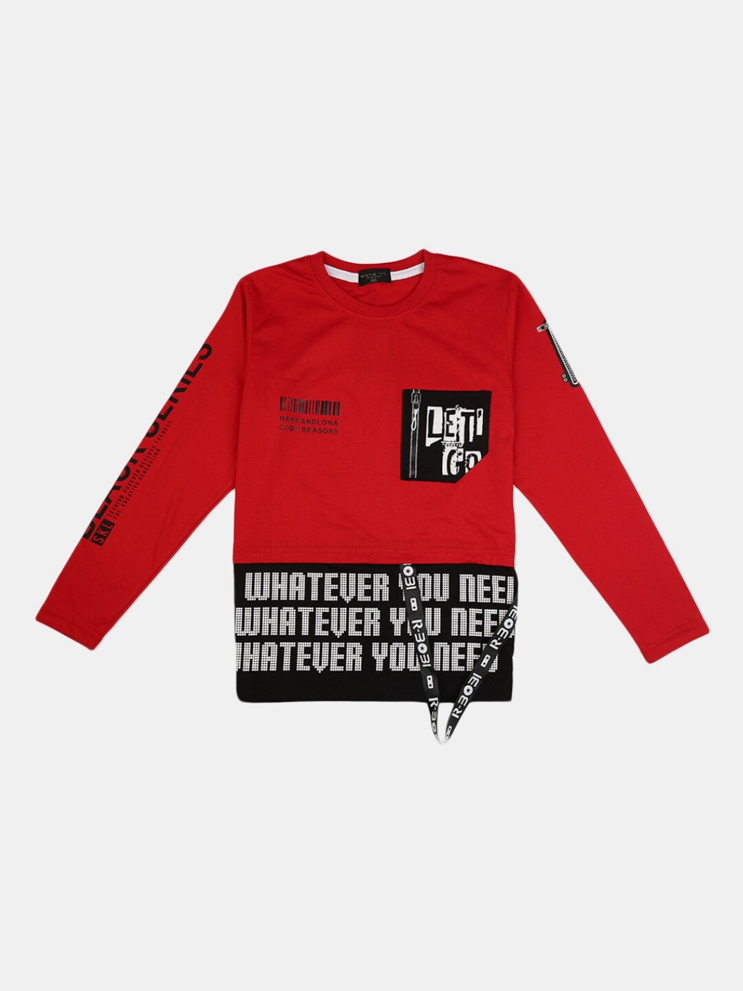 

V-Mart Boys Red & Black Typography Printed T-shirt
