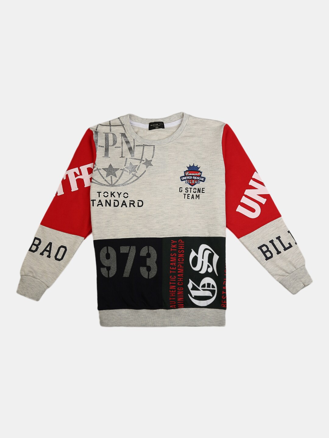 

V-Mart Boys Grey Melange & Red Colourblocked T-shirt