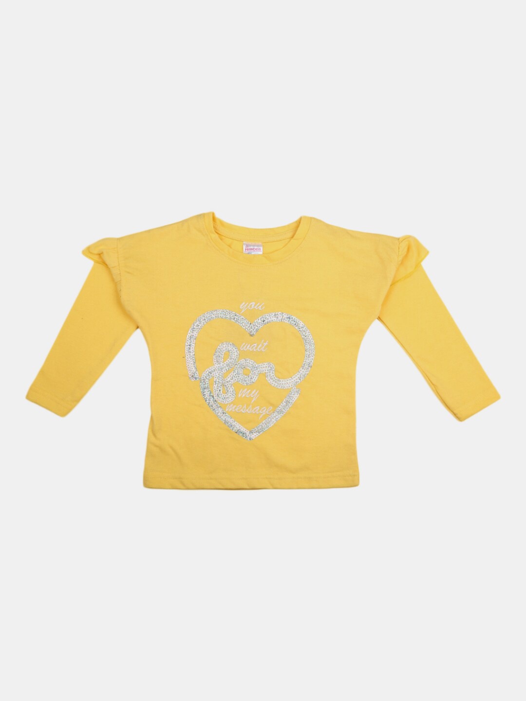 V-Mart Girls Yellow Typography Printed T-shirt