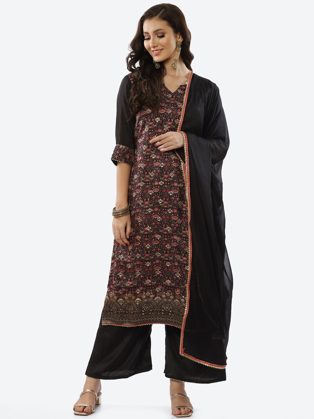 

Biba Printed Unstitched Dress Material, Black