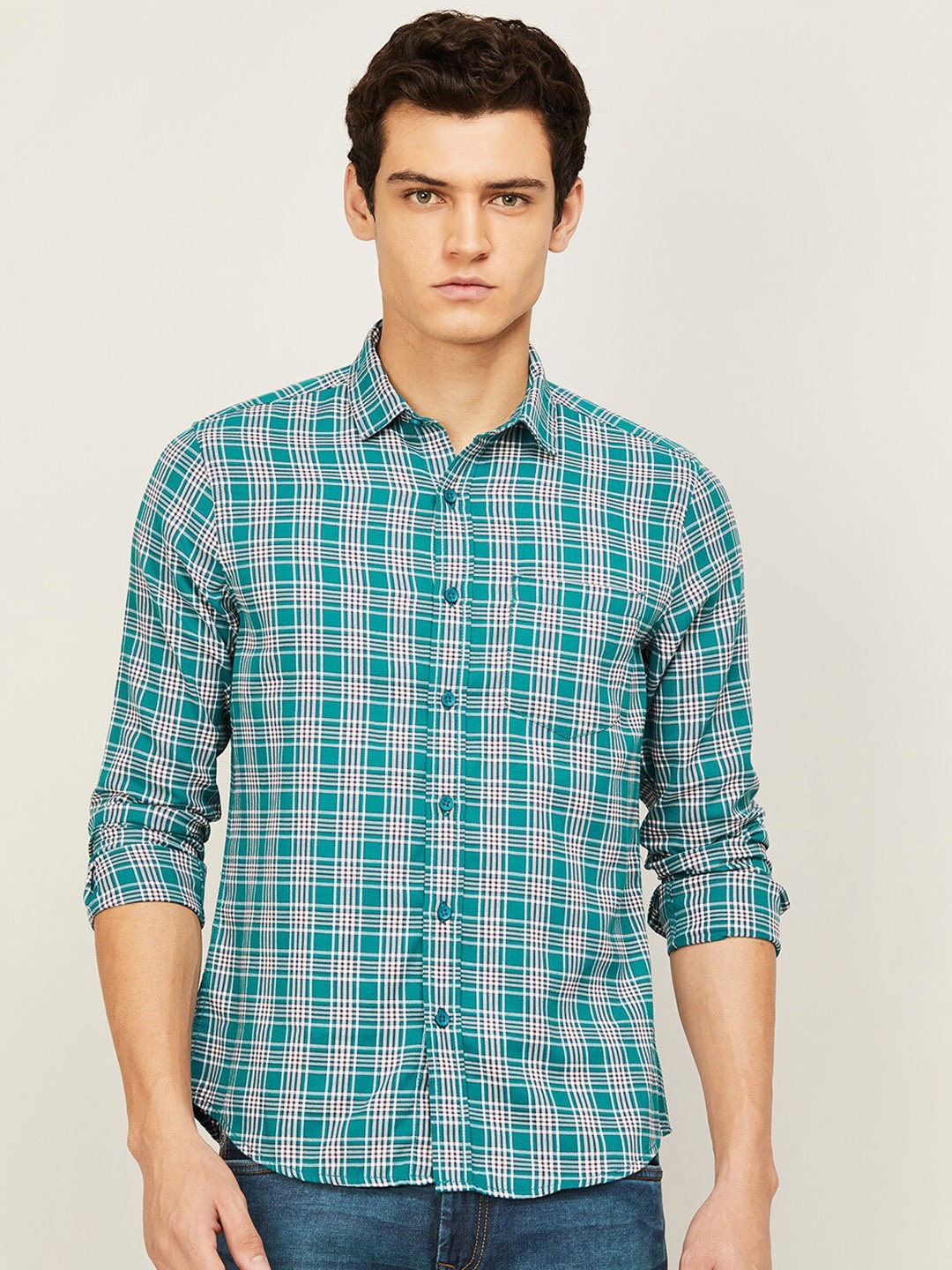 

Fame Forever by Lifestyle Men Blue Tartan Checked Casual Polycotton Shirt