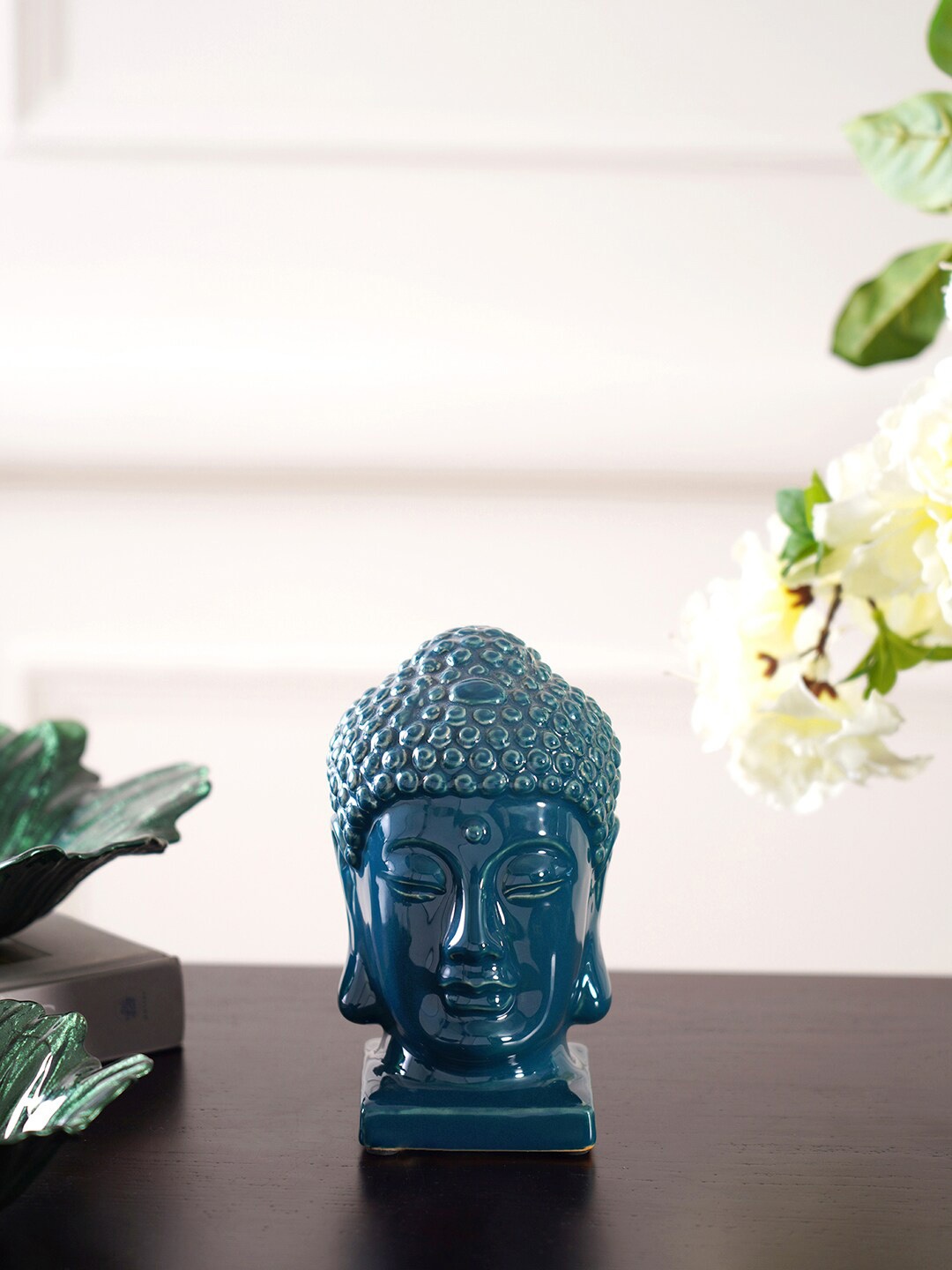 

Pure Home and Living Blue Exquisite Buddha Head on Stand Showpiece
