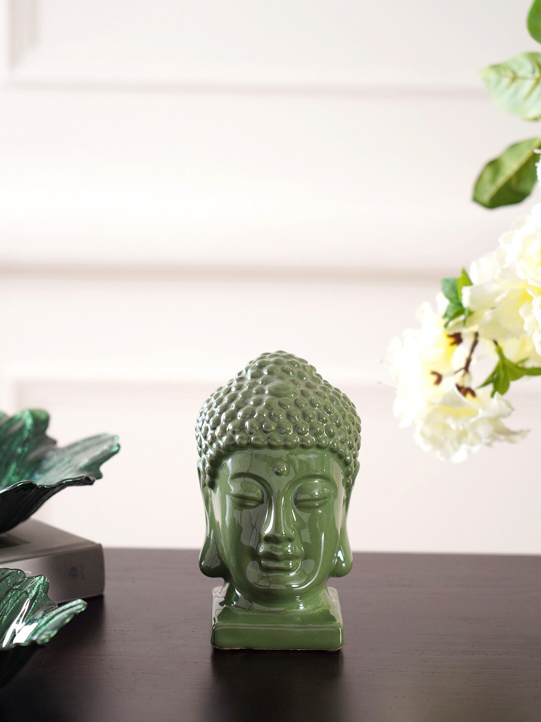 

Pure Home and Living Green Buddha Head on Stand Showpiece