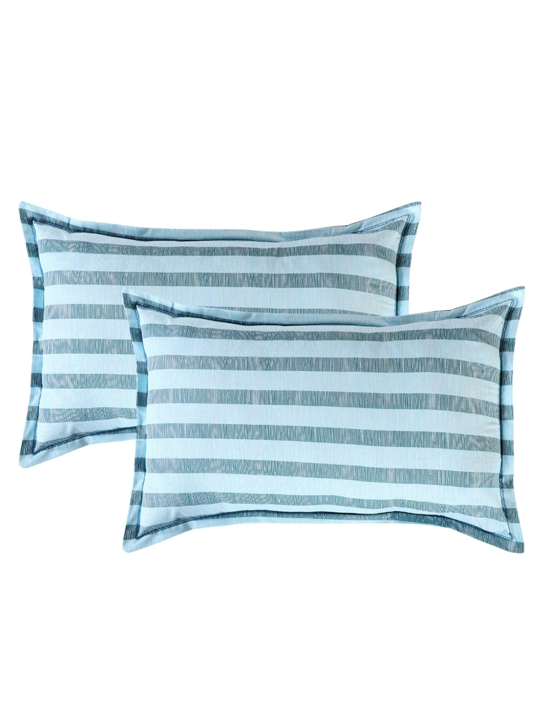 

A Homes Grace Set Of 2 Striped 144 TC Cotton Pillow Covers, Blue