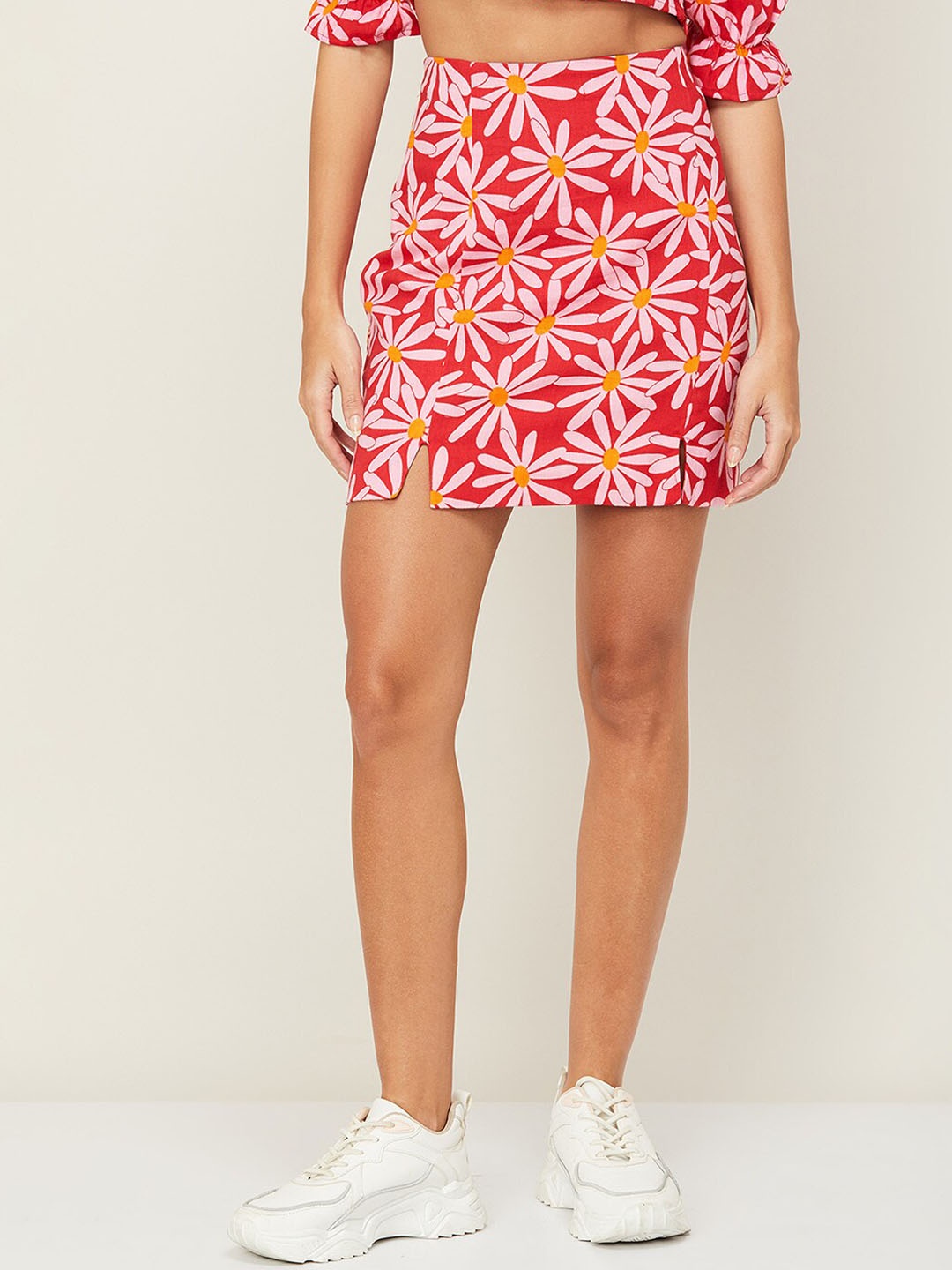 

Ginger by Lifestyle Red Printed Cotton Skirt