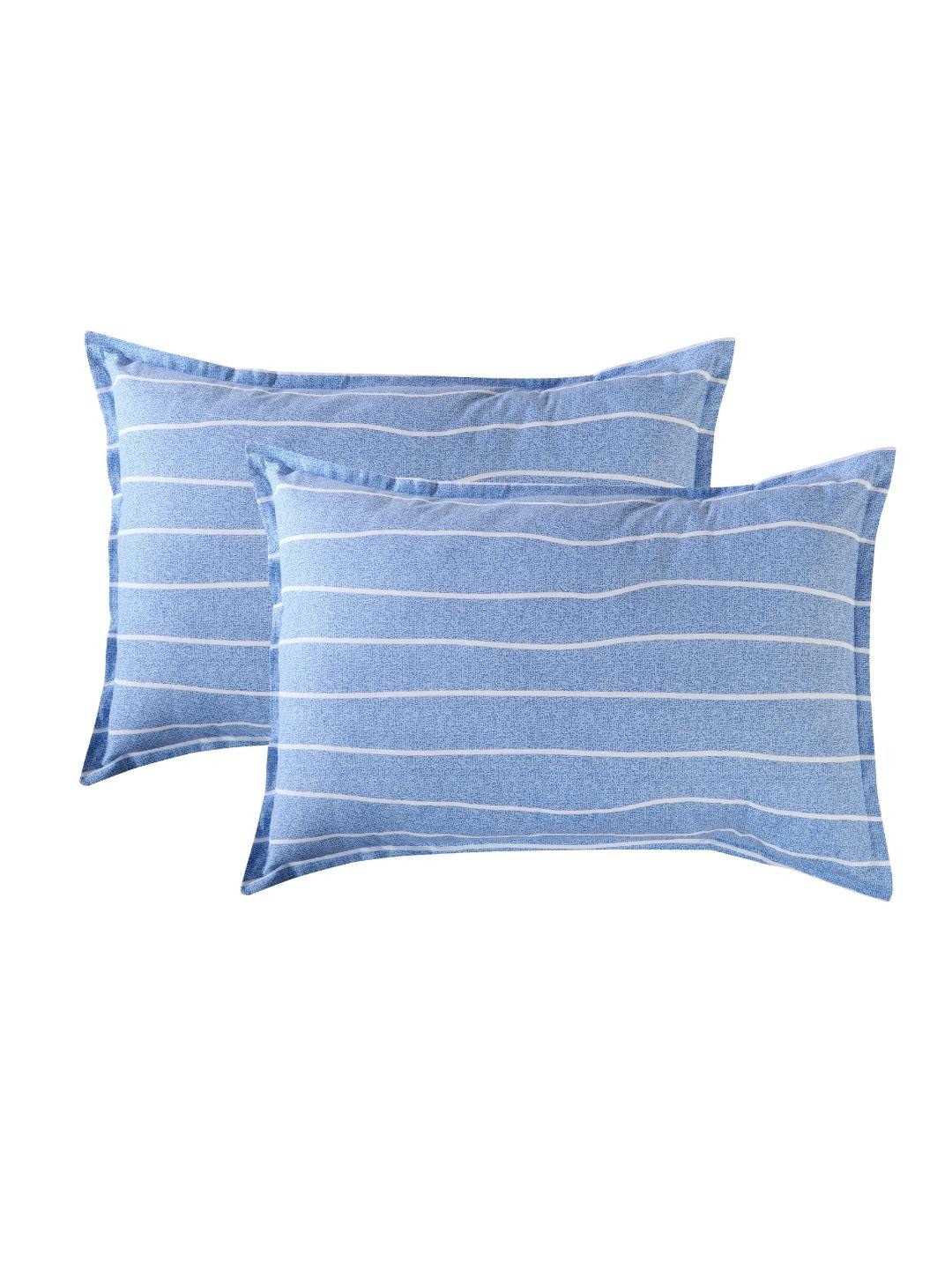 

A Homes Grace Set Of 2 Striped 144 TC Cotton Pillow Covers, Blue