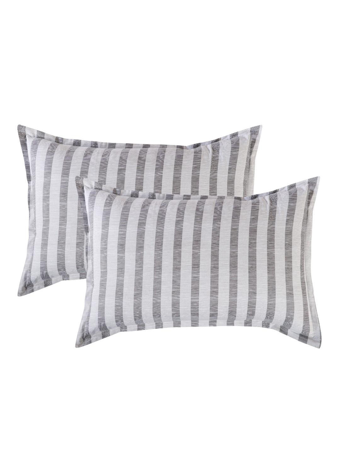 

A Homes Grace Set Of 2 Striped 144 TC Cotton Pillow Covers, Grey
