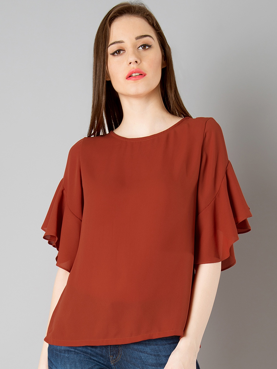 

FabAlley Women Rust Red Solid Top