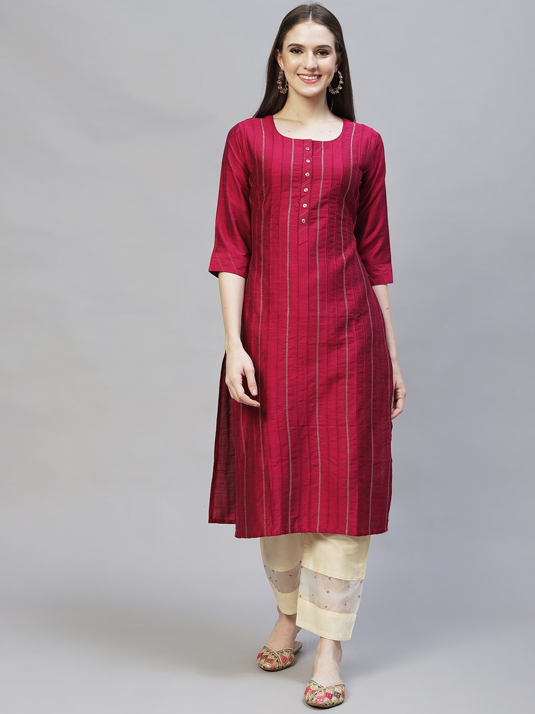 

FASHOR Women Magenta Striped Kurta