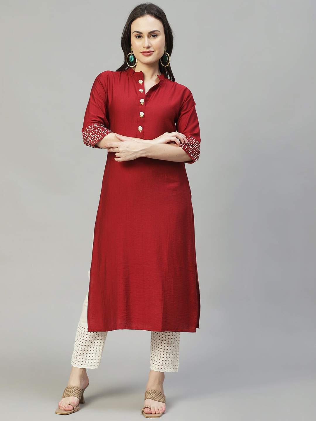 

FASHOR Women Maroon Solid Straight Fit Kurta