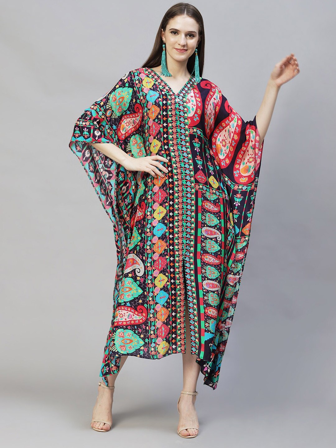 

FASHOR Women Navy Blue & Red Kaftan Maxi Dress