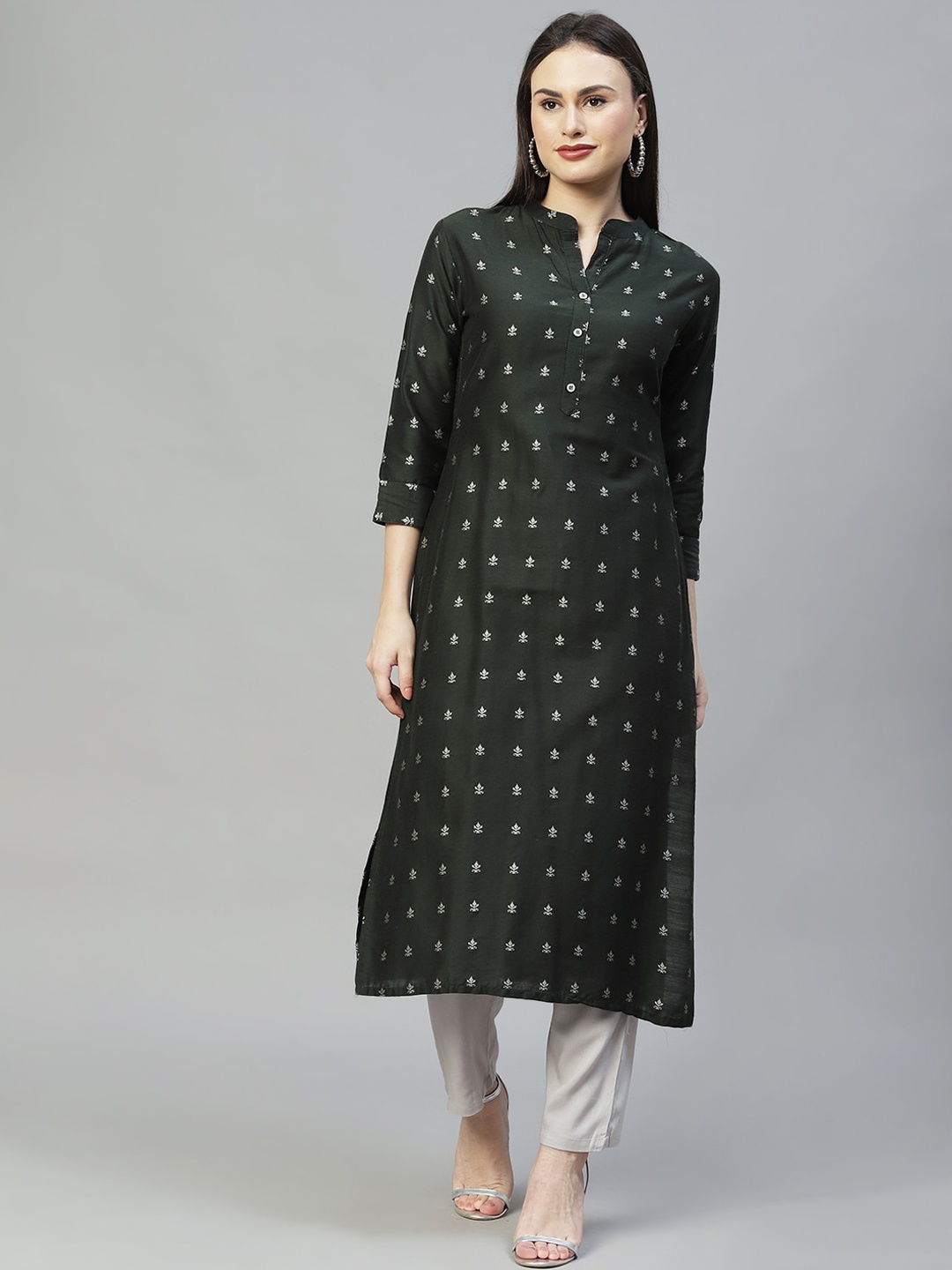

FASHOR Women Green Geometric Printed Kurta
