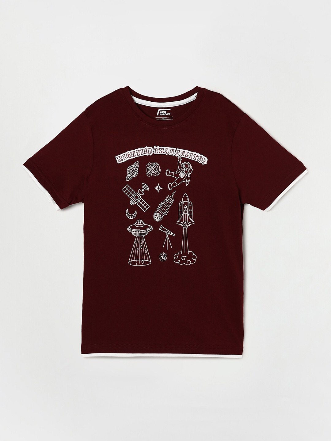 

Fame Forever by Lifestyle Boys Red & White Printed Pure Cotton T-shirt