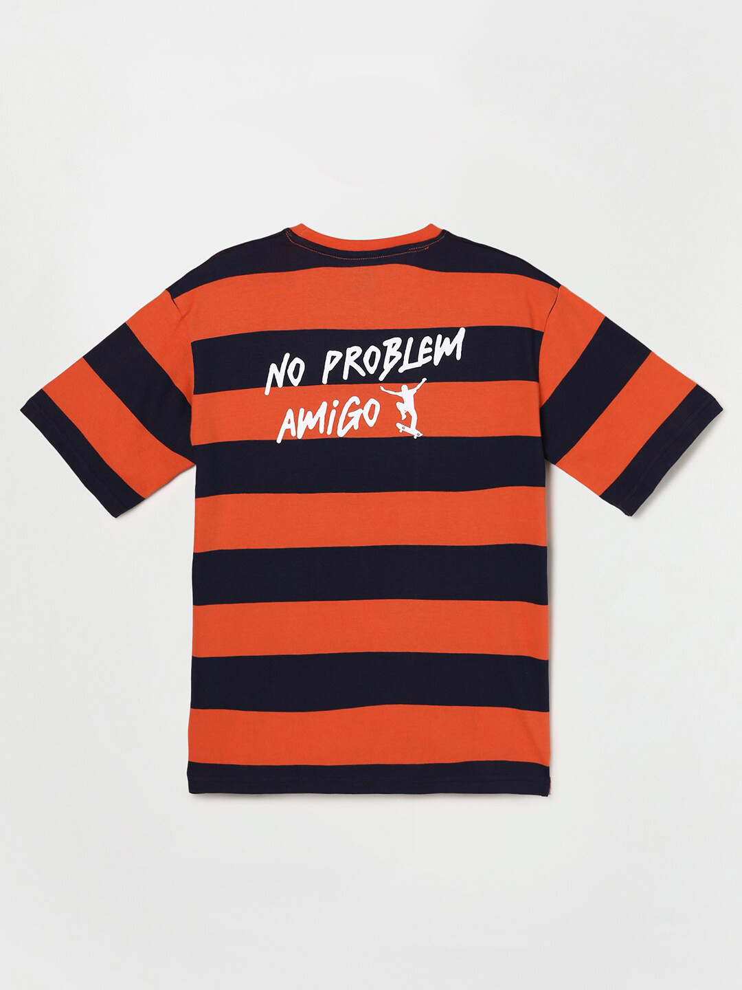 

Fame Forever by Lifestyle Boys Navy Blue & Orange Typography Striped Pure Cotton T-shirt