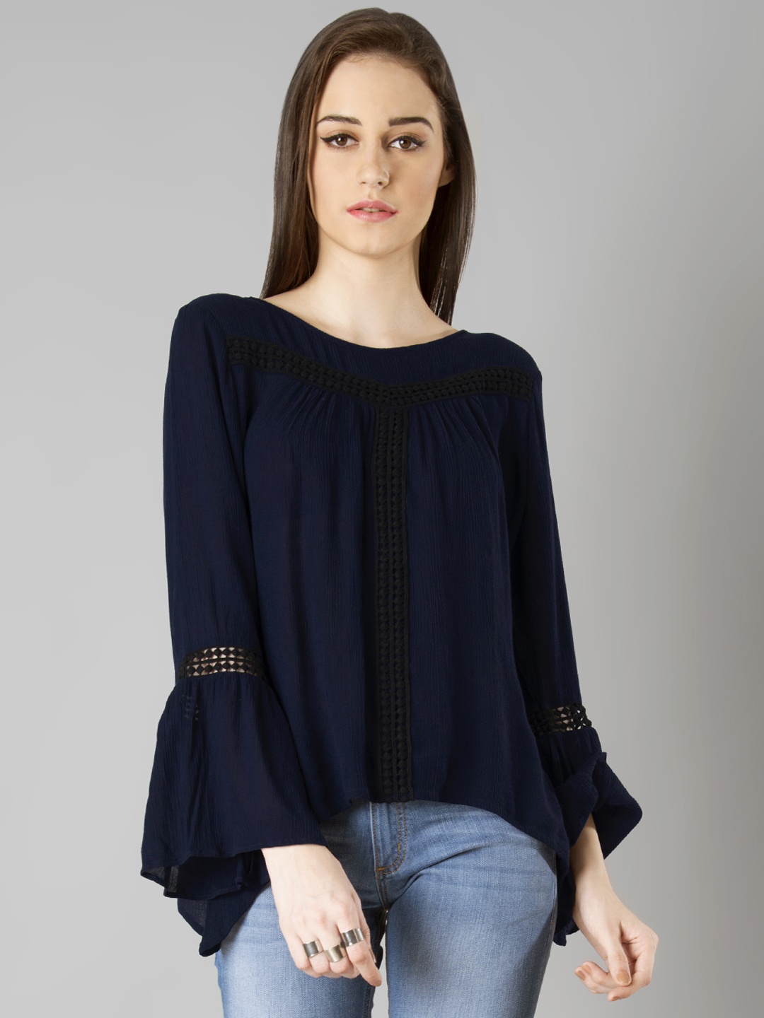 

FabAlley Women Navy Blue Solid Top