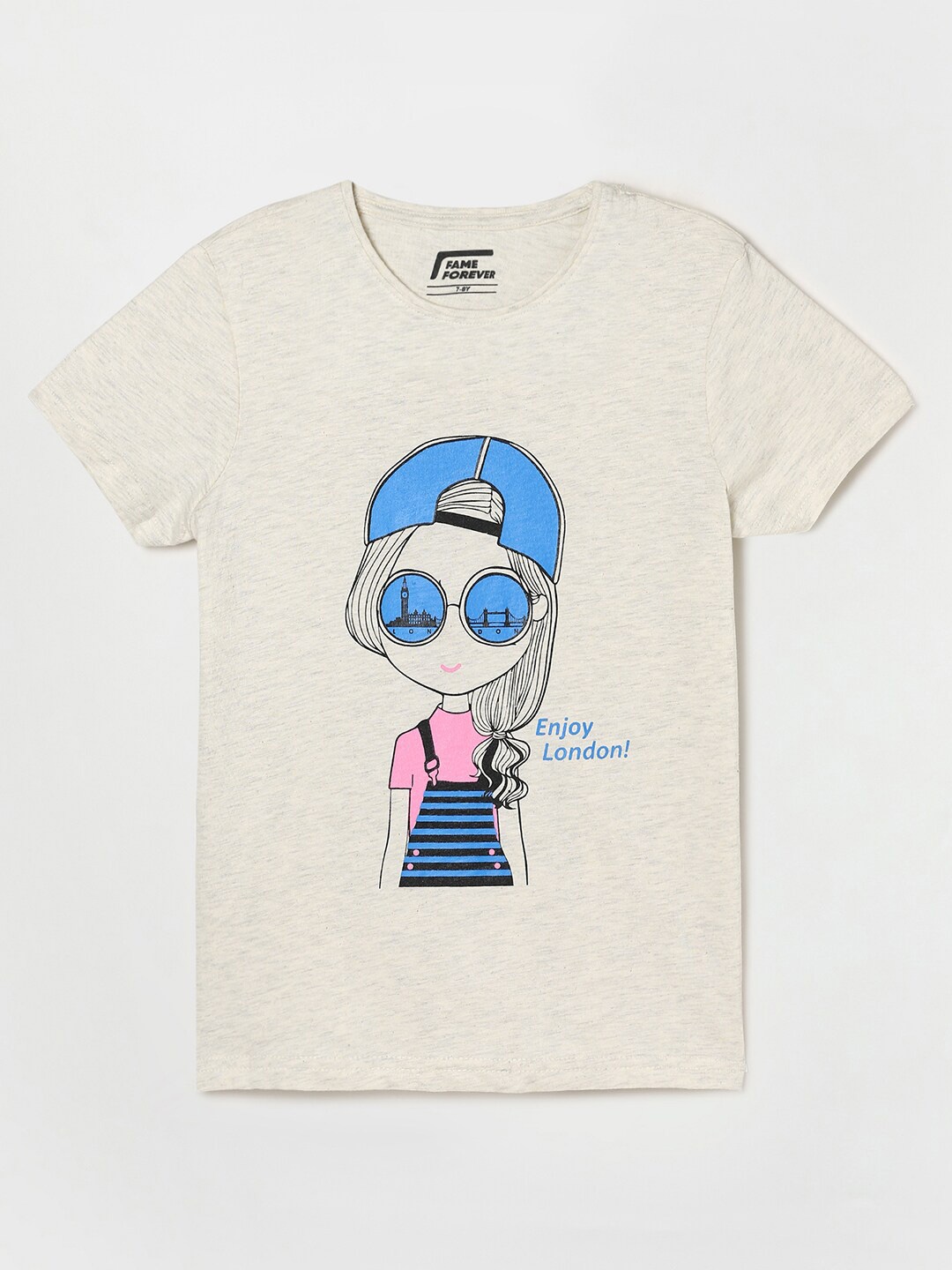 

Fame Forever by Lifestyle Girls Beige & Blue Printed Cotton T-shirt