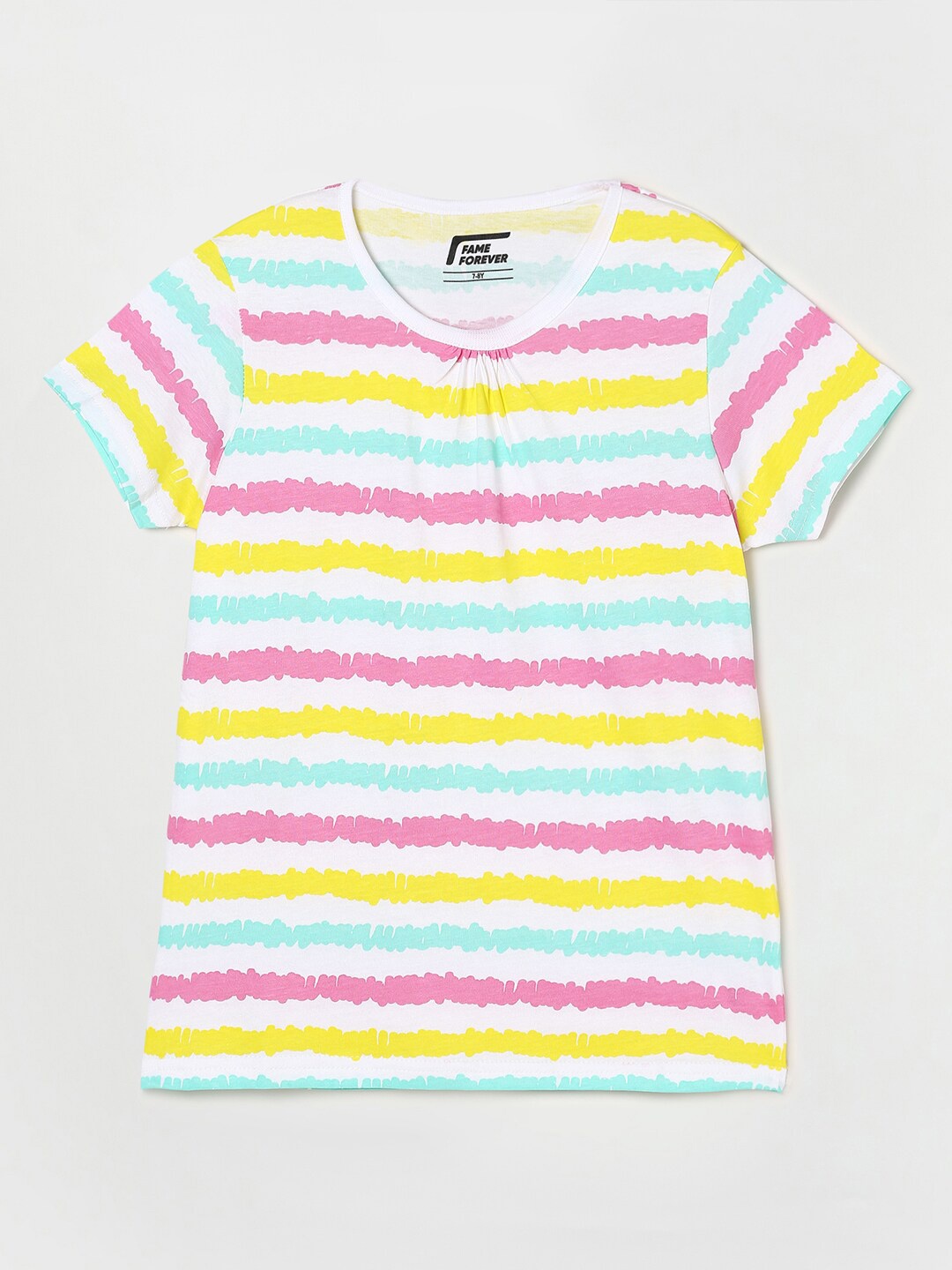 

Fame Forever by Lifestyle Girls White & Pink Striped Pure Cotton T-shirt