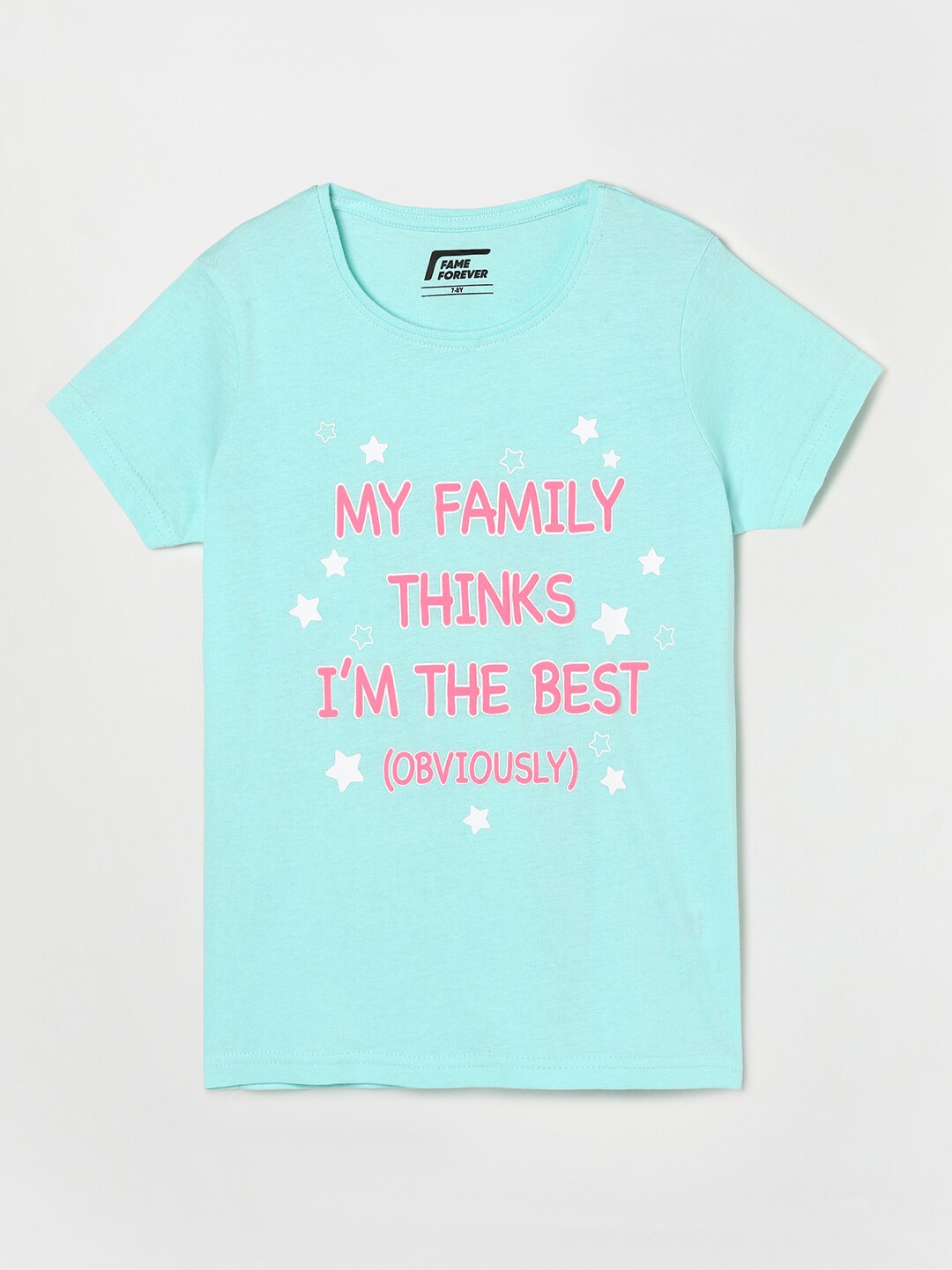 

Fame Forever by Lifestyle Girls Blue Typography Printed Pure Cotton T-shirt