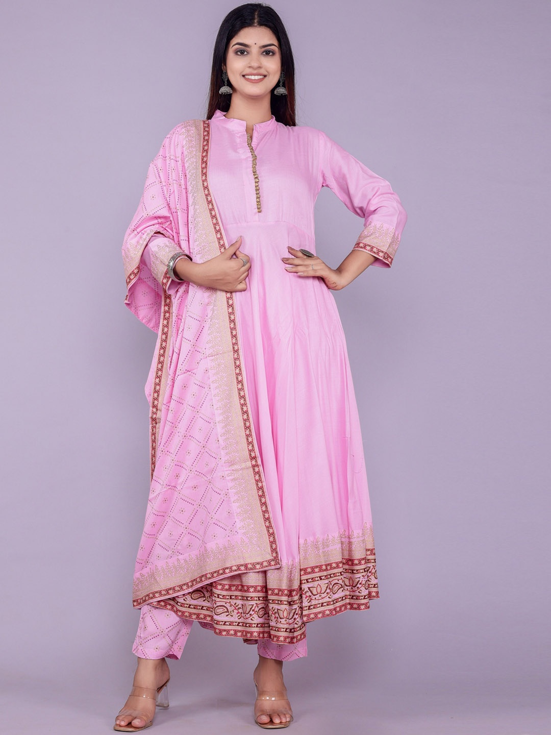 

Sanganeri Kurti Women Ethnic Motifs Kurta with Trouser & With Dupatta, Pink