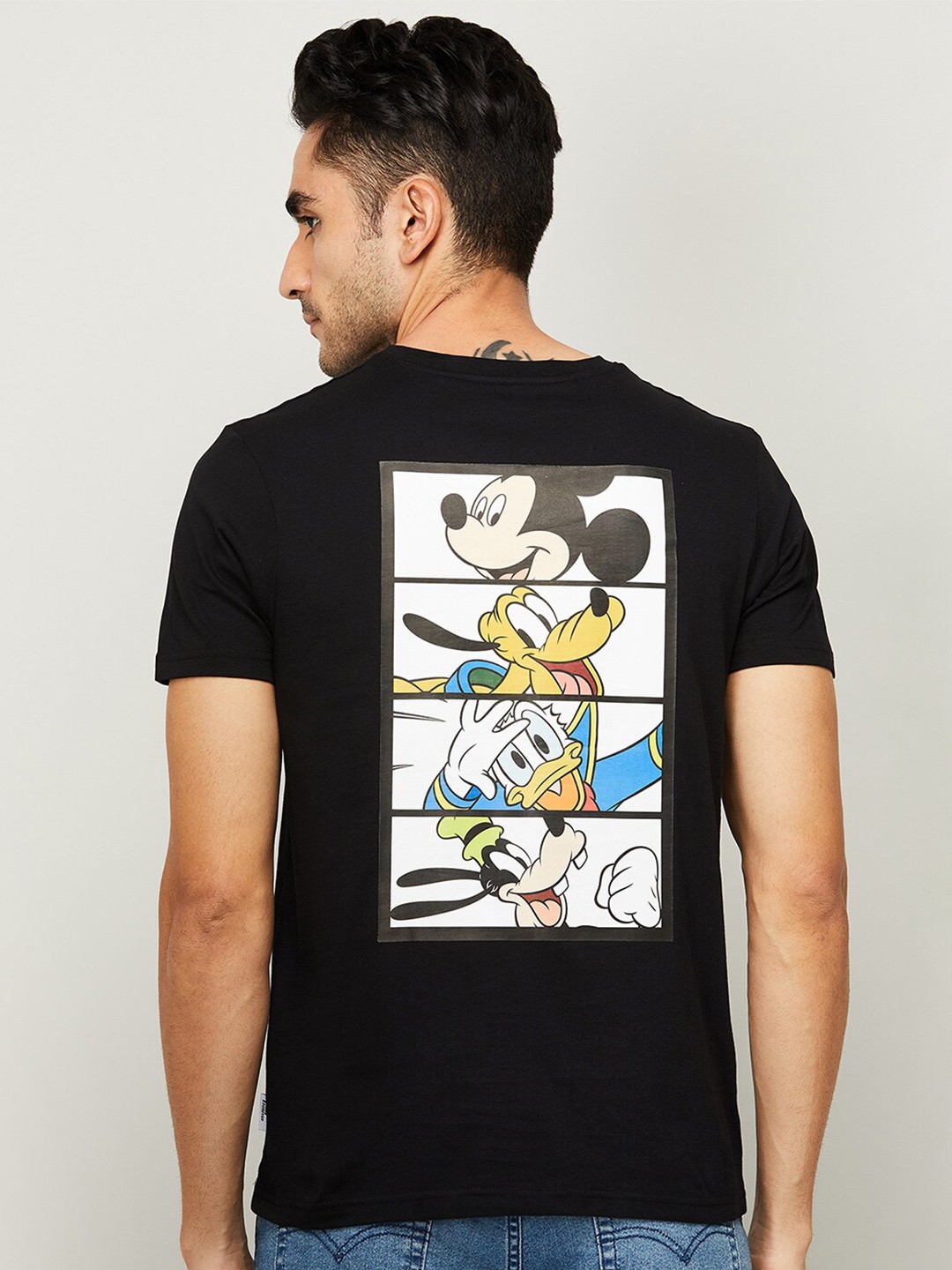 

Fame Forever by Lifestyle Men Black & White Typography Mickey Mouse Printed V-Neck T-shirt