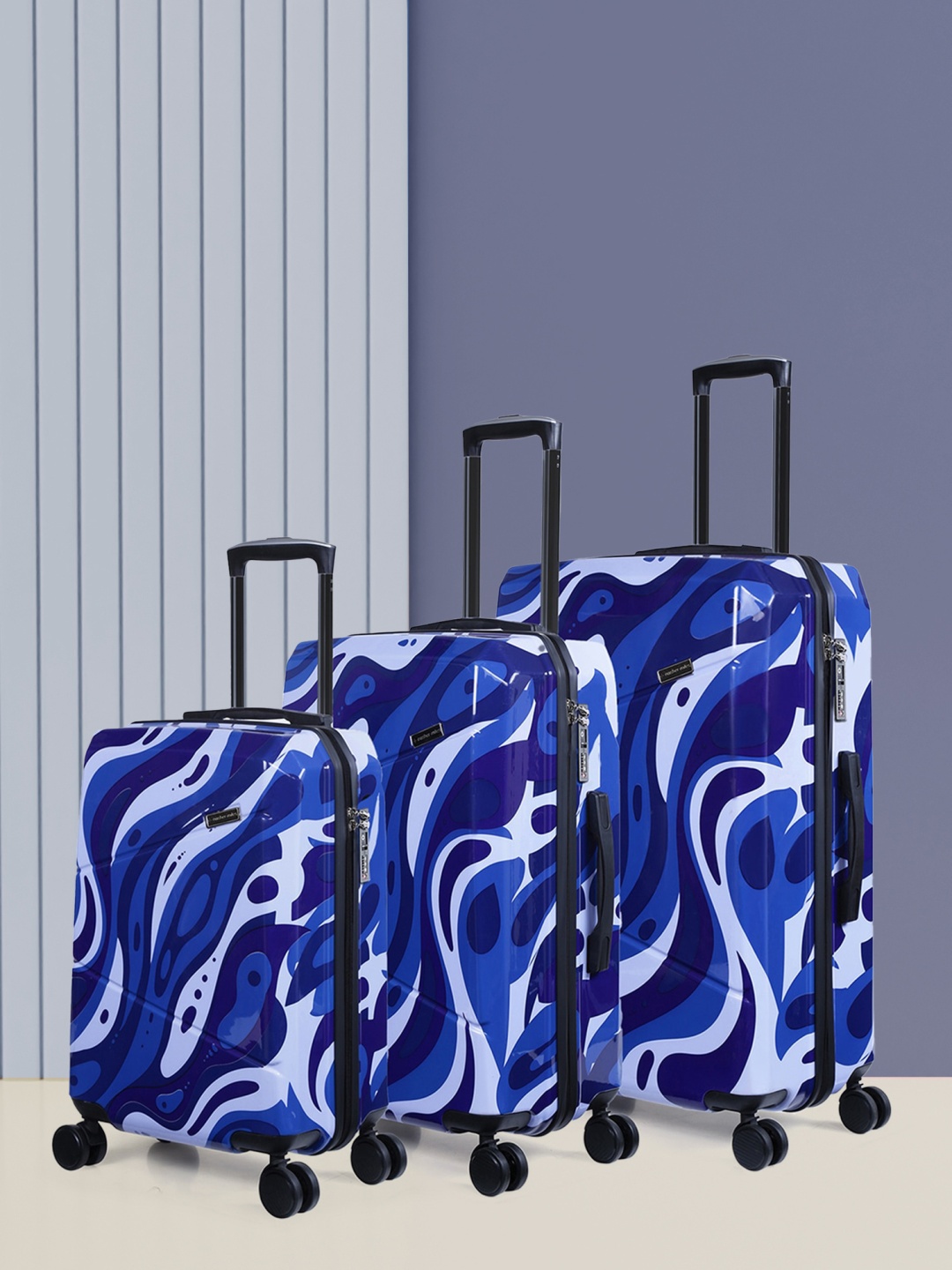 

Nasher Miles Set Of 3 Manali Printed Hard-Sided Trolley Bag, Blue