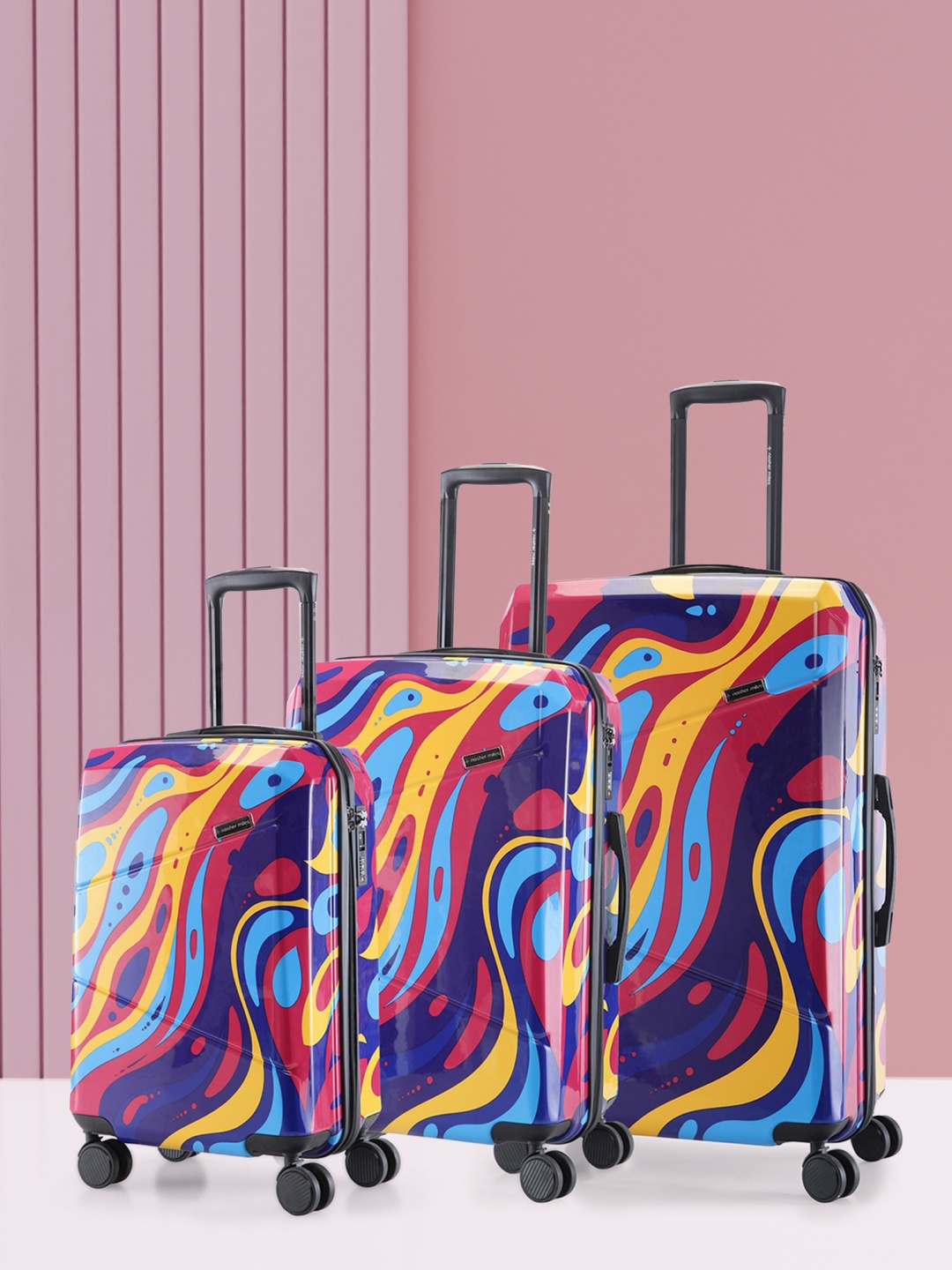 

Nasher Miles Set Of 3 Manali Printed Hard -Sided Trolley Bag- 55cm ,65cm & 75cm, Pink