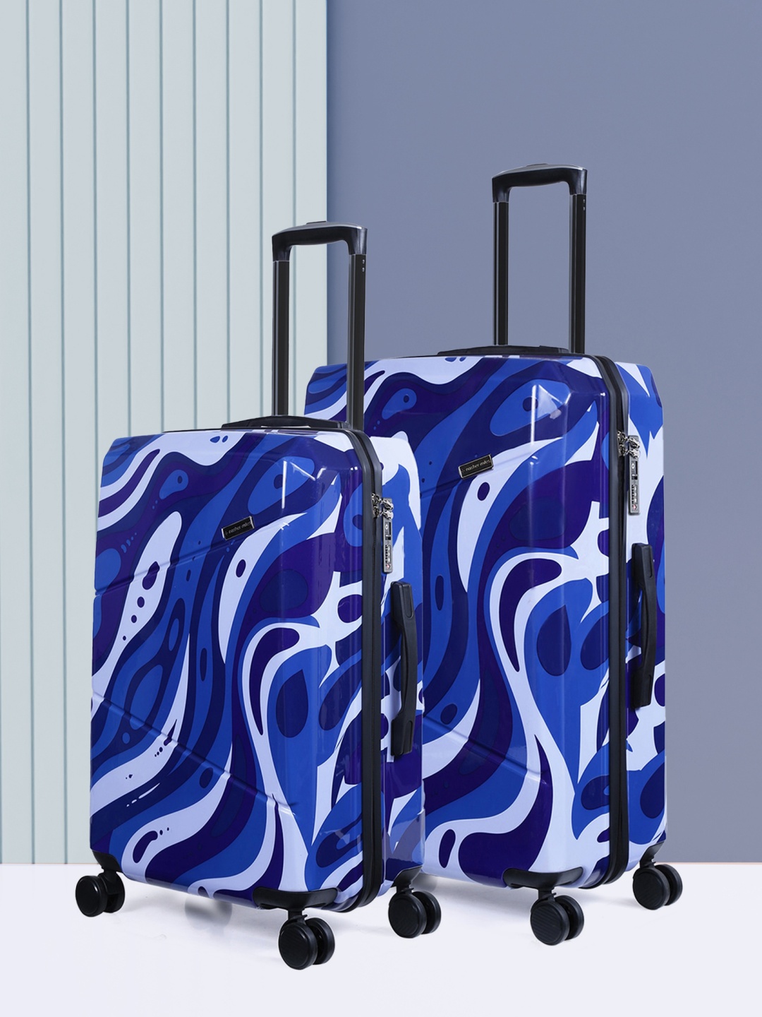 

Nasher Miles Set Of 2 Blue Printed Hard-Sided Trolley Bags